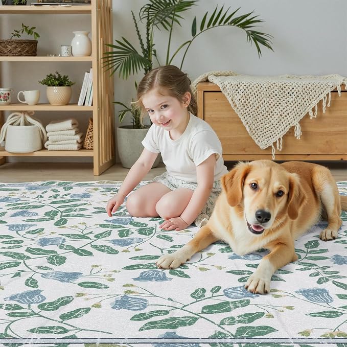 DCX Washable Botanical Floral Rug 5x7, Non Slip Low Pile Carpet - Image 5