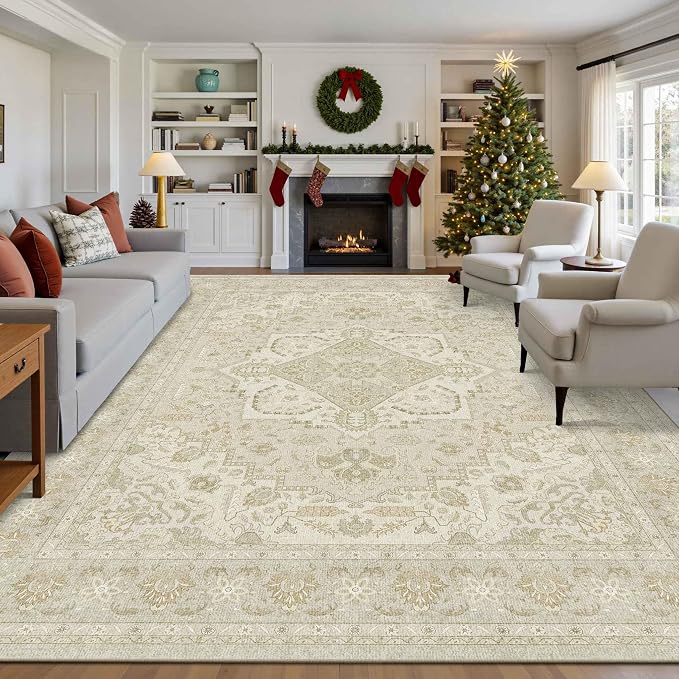 Latte&Fog 9x12 Area Rug for Living Room, Extra Large Vintage Beige Washable Rugs by LatteFog