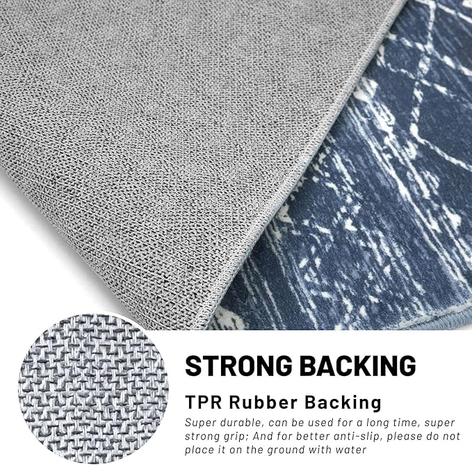 KUTA Boho Runner Rug for Hallway 2.6x16 Moroccan Washable Navy Blue Rugs - Image 6