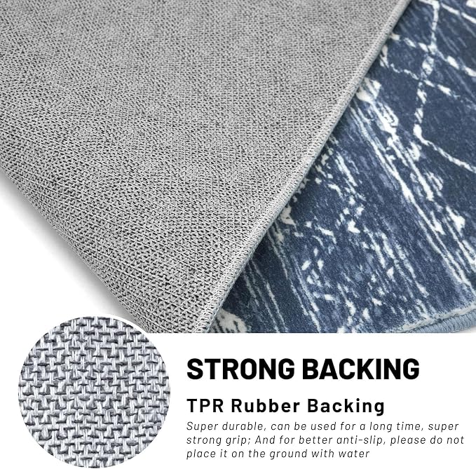 KUTA Moroccan Washable Runner Rug 2.6x18 Non-Slip Vintage Navy Blue Boho - Image 6