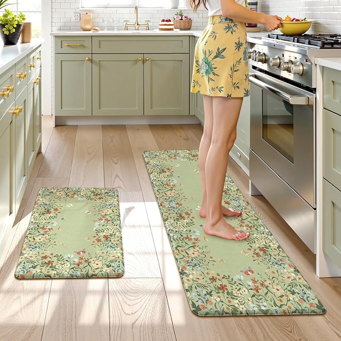 KIMODE Anti Fatigue Kitchen Mats 20"x59"+20"x32", Farmhouse Kitchen Rugs Sets by StayinComfortCookwithJoy