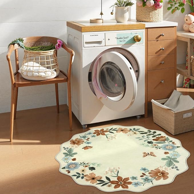 Lahome Floral Round Area Rugs, Washable Small Round Rug 3ft Non-Slip, Soft Boho - Image 2