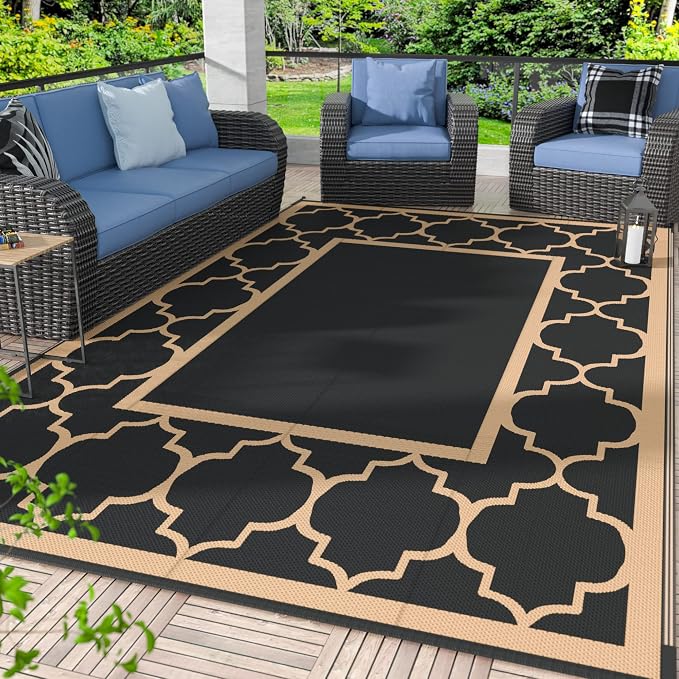 GENIMO Outdoor Rug 9' x 12' Patio Waterproof, Foldable Reversible Plastic Straw by GENIMO