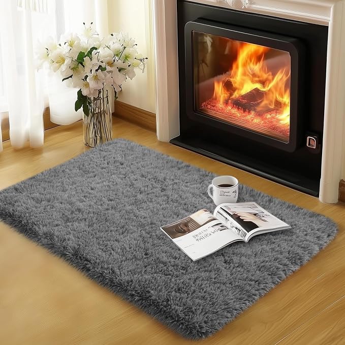qulint 2x3 Rug for Bedroom, Soft Shag Dark Grey Besides Rug Fuzzy Shaggy Small - Image 2
