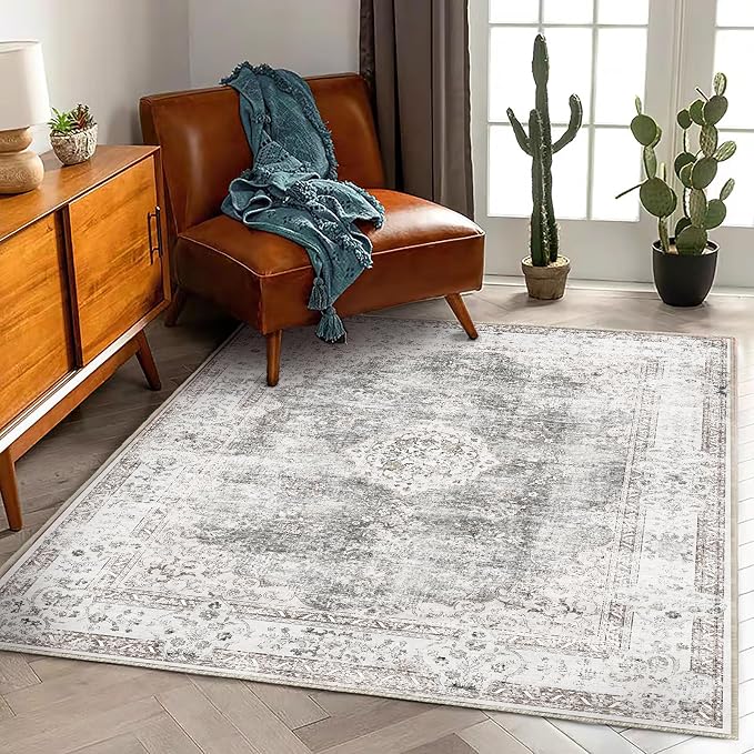 CHAMPLANT Washable Area Rug 4'x6' Vintage Traditional Floor Cover Foldable Thin by CHAMPLANT