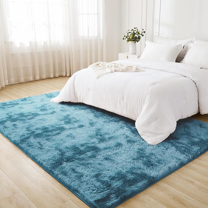 Litanika 3x5 Shag Area Rug for Living Room Bedroom, Tie-Dyed Blue High Pile - Image 3