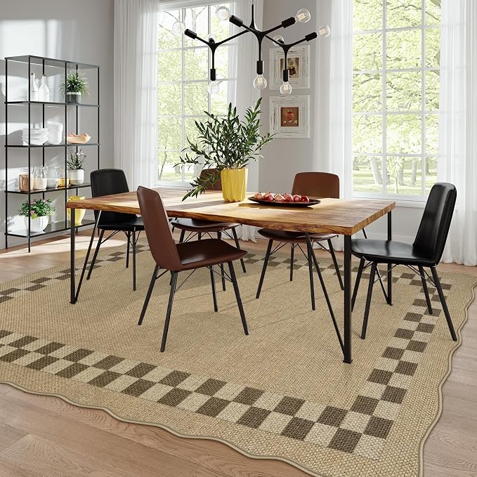 LIVEBOX Scalloped Easy Jute Checkered 8x10 Outdoor Rug, Washable Farmhouse Tan - Image 8