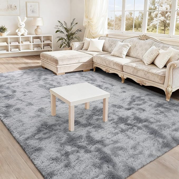 BENRON Fluffy Tie-dye Grey Rugs - Image 3