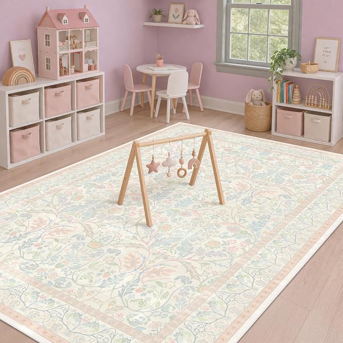 Washable Blue and Pink Rug 5x7 - Image 3