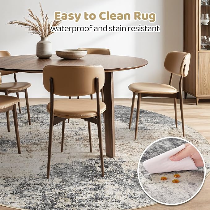 Round Rug Living Room Rugs: 7x7 Washable Circle Large Abstract Modern Soft - Image 3