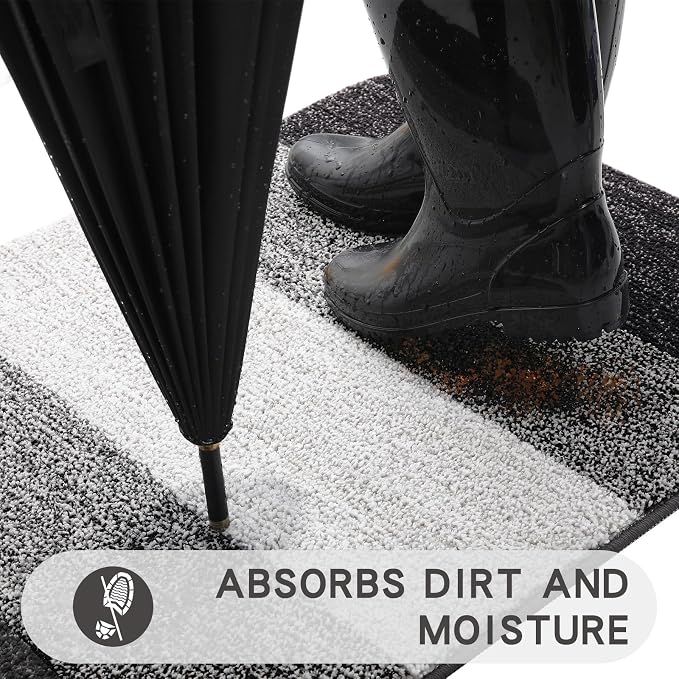 Kitinjoy Indoor Outdoor Door Mat, 59x32 Non-Slip Absorbent Dirt Trapper - Image 2