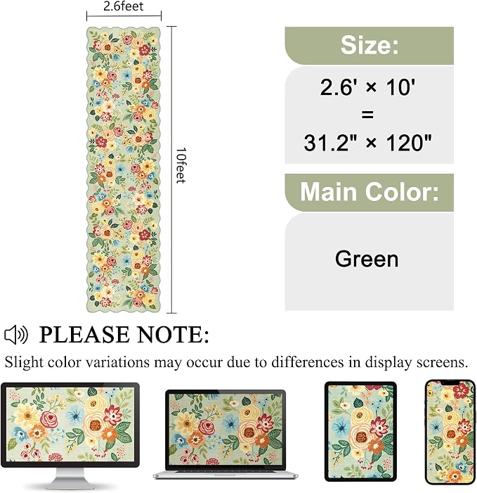 DUKINO 2.6x10 Runner Rug for Hallway, Lightweight Washable Floral Kitchen Rug - Image 2