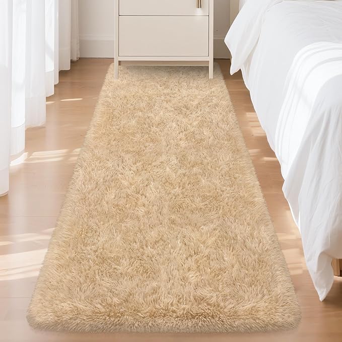 2x6 ft Beige Runner Rugs for Bedroom Living Room, Soft Plush Fluffy Throw Rug - Image 8