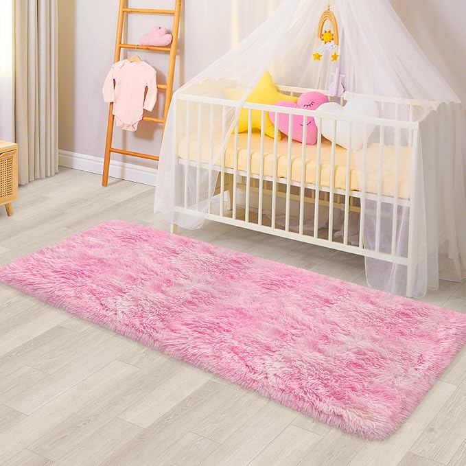 Plush Fluffy Pink Rugs for Bedroom Girls Room 2x6 Runner Pink Area Rug for - Image 3