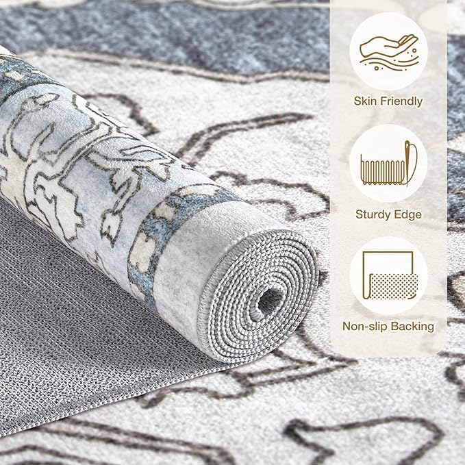 cotiled 5x8 Area Rug Machine Washable Vintage Carpet - Image 2