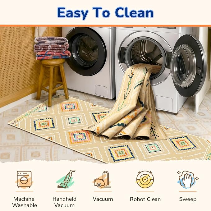 Area Rug 5x7 Rug Machine Washable Non-Slip Low Pile Print Pattern Western Rug - Image 4