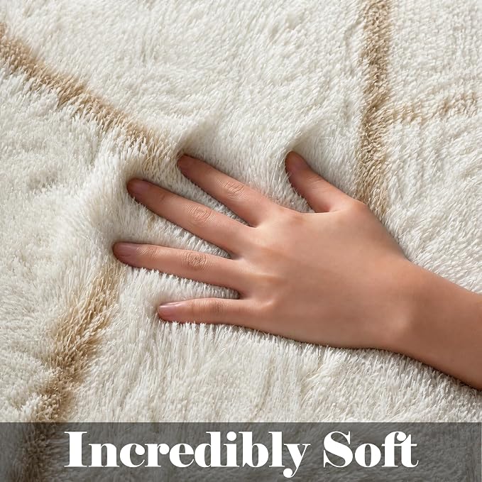 ONASAR Rugs for Living Room Bedroom, 5x8 Fluffy White and Beige Area Rug - Image 2