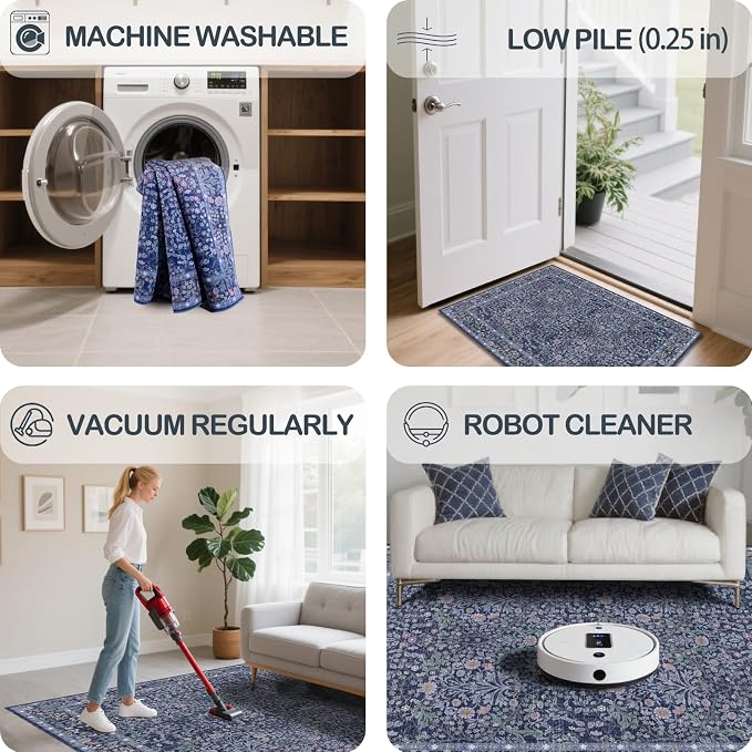4x6 Area Rug for Bedroom Beside Rug, Laundry Room, Washable Non-Slip Low Pile - Image 5