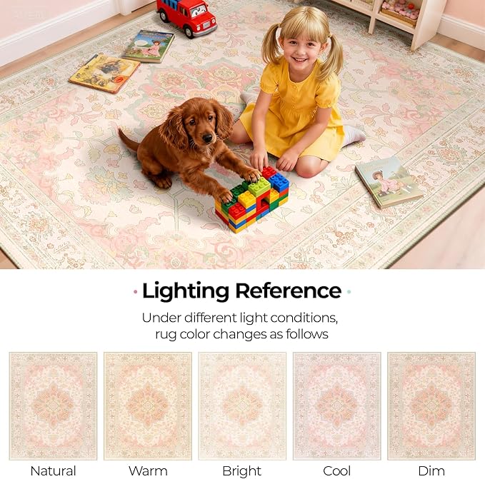 CAPALOCA Machine Washable Rugs Nursery Rug 9x12 Cute Girl Non Slip Low Pile - Image 7