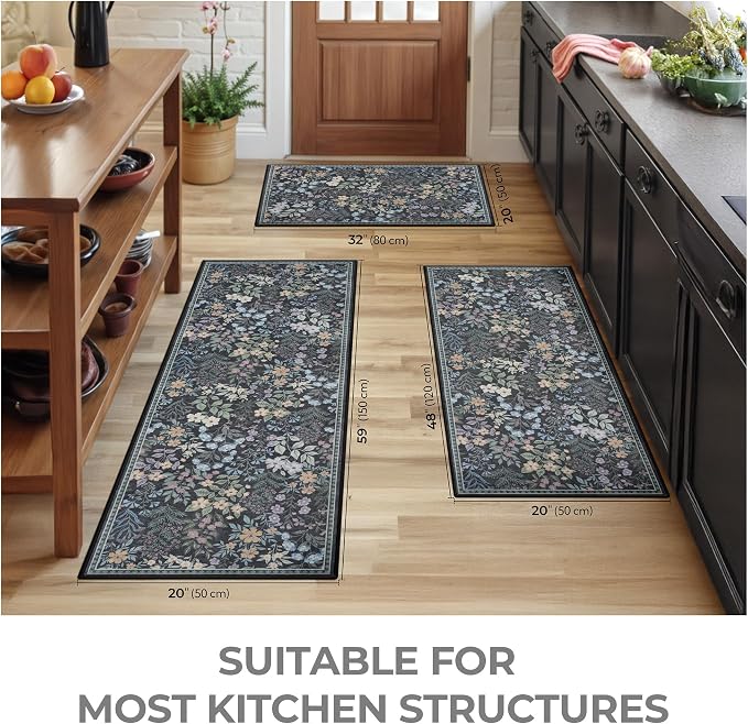 GRANNY SAYS Boho Kitchen Rug Sets of 3, Non Slip Washable Faux Wool Kitchen Mats - Image 2