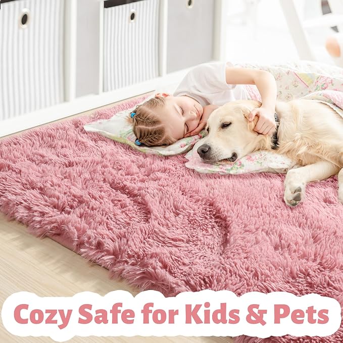 Amdrebio Blush Pink Area Rugs for Living Room Girls Bedroom, 6x9 Kawaii Shaggy - Image 2