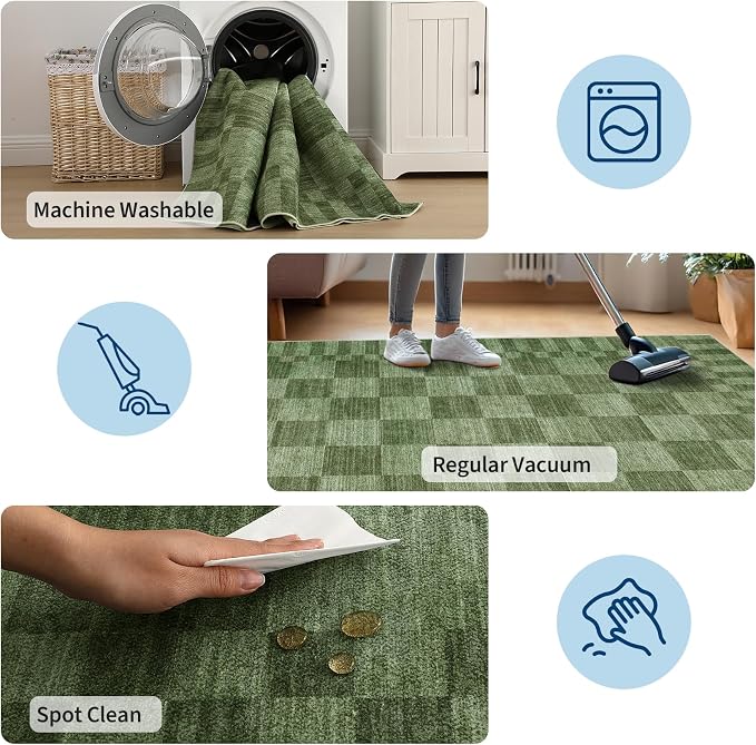 GarveeHome Moss Green Checkered Rug 5×7 Area Rugs - Image 8