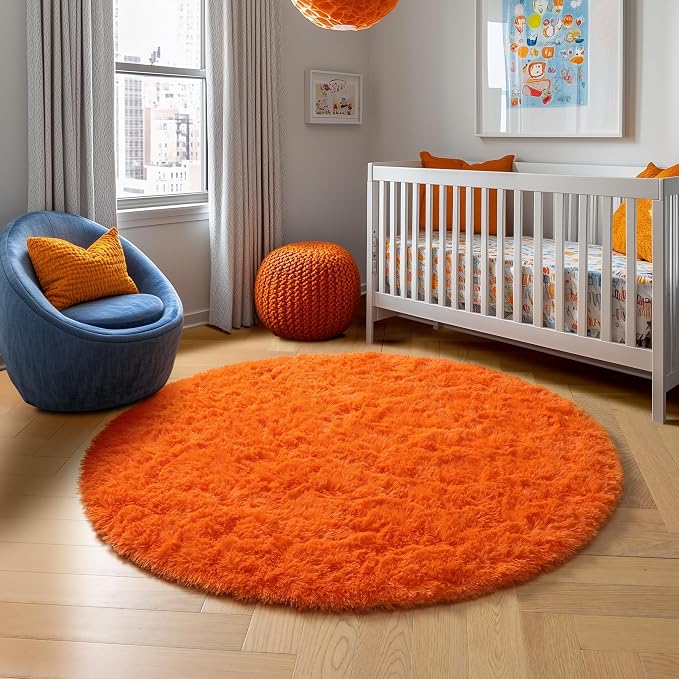 Amdrebio Orange Round Circle Rug 5Ft - Image 7