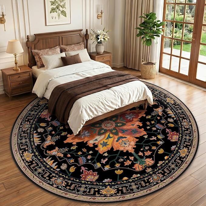 RELEANY Area Rugs Round 10ft Washable Non-Slip, Floral Vintage Distress - Image 2