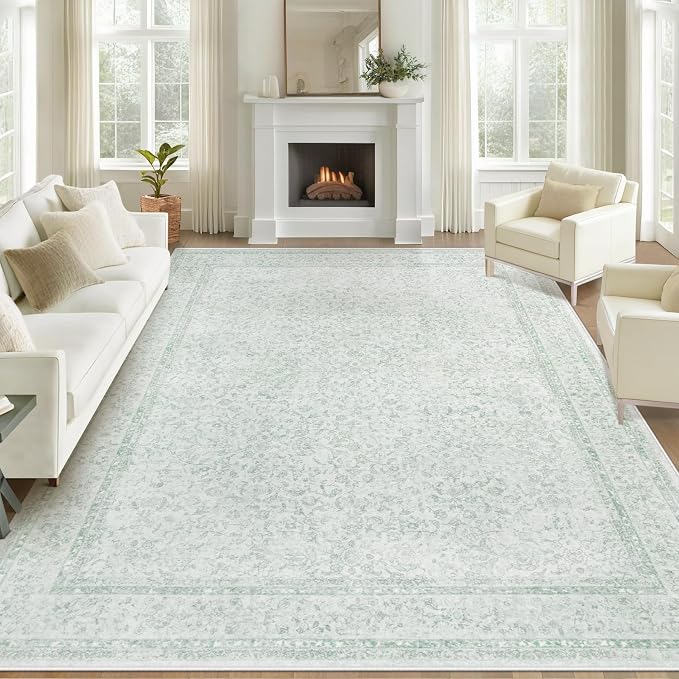 9x12 Area Rugs for Living Room: Washable Large Vintage Floral Rug Low Pile by LOSBULAKE