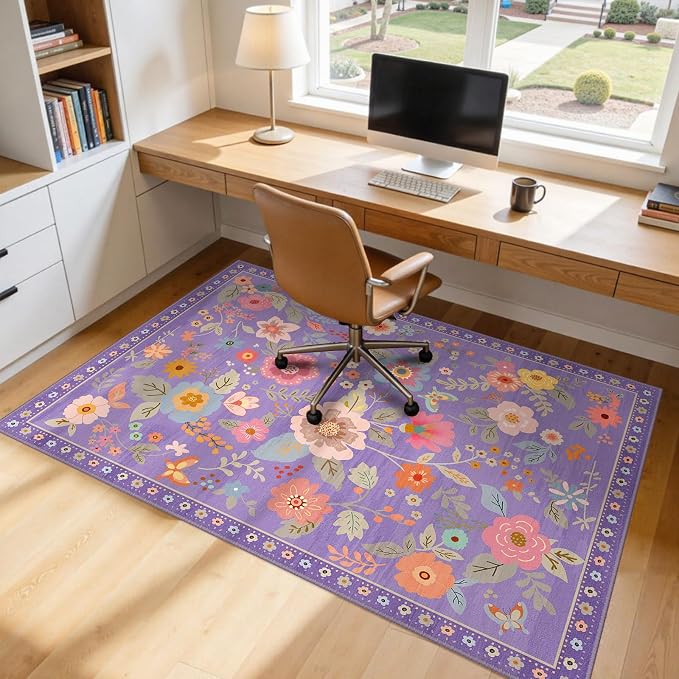 RELEANY Floral 5x8 Area Rugs Washable Print Boho Cute Carpet Non Slip Flower - Image 9