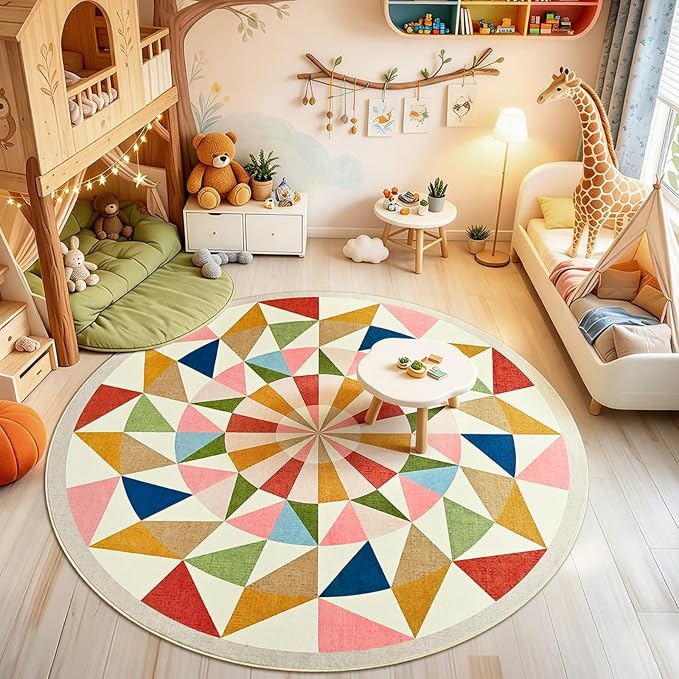 Terrug Multicolored Geometric Round Rug 4ft by TerrugHomeDecor