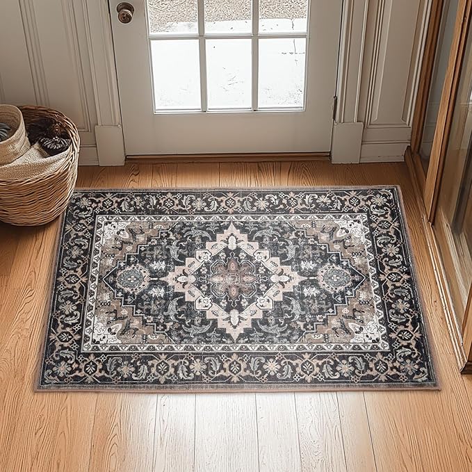 Lessymo 2 x 3 Entryway Rug, Machine Washable Area Rugs Boho Faux Wool Low Pile - Image 2
