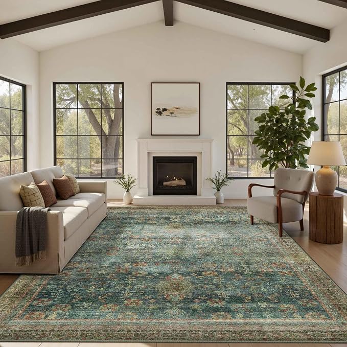 Latte&Fog 8x10 Area Rugs for Living Room, Large Vintage Green Washable Rug - Image 3