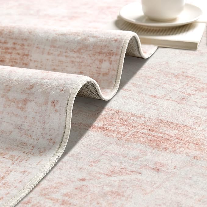 Latte&Fog Pink Washable Kitchen Runner Rug 2.6x8, Non Slip Low Pile Vintage Rugs - Image 6