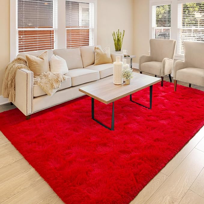 BENRON Fluffy Rugs for Living Room 6x9 Red, Washable Large Area Rugs for - Image 2