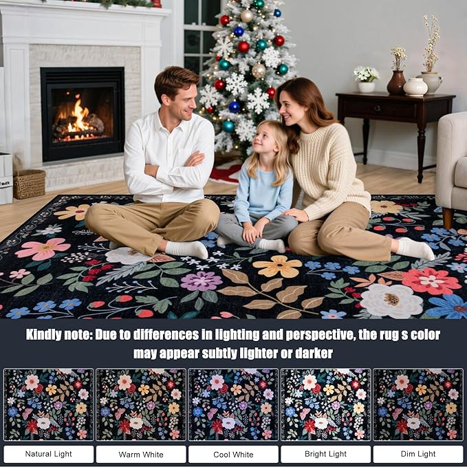 Area Rugs 9x12 Living Room: Floral Washable Rug Vintage Large Soft Boho - Image 9
