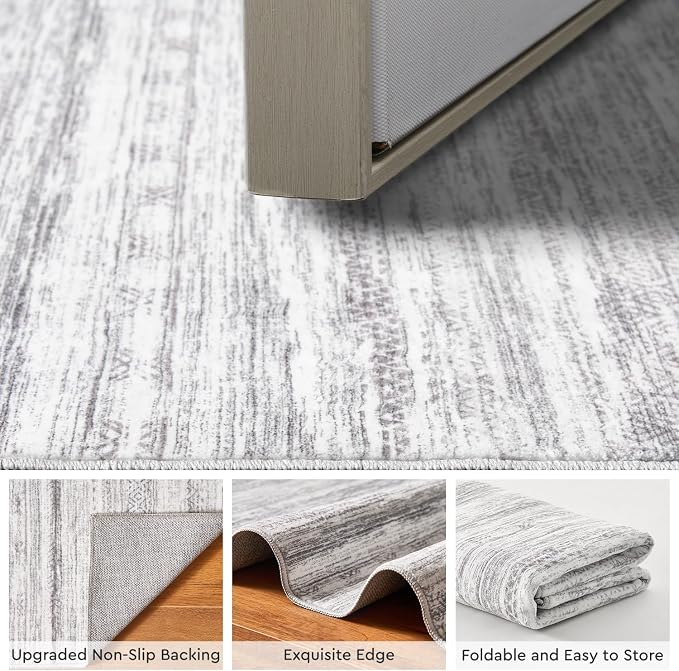 3x5 Area Rug Machine Washable Non Slip Rug Distressed Neutral Moroccan Boho Rug - Image 5