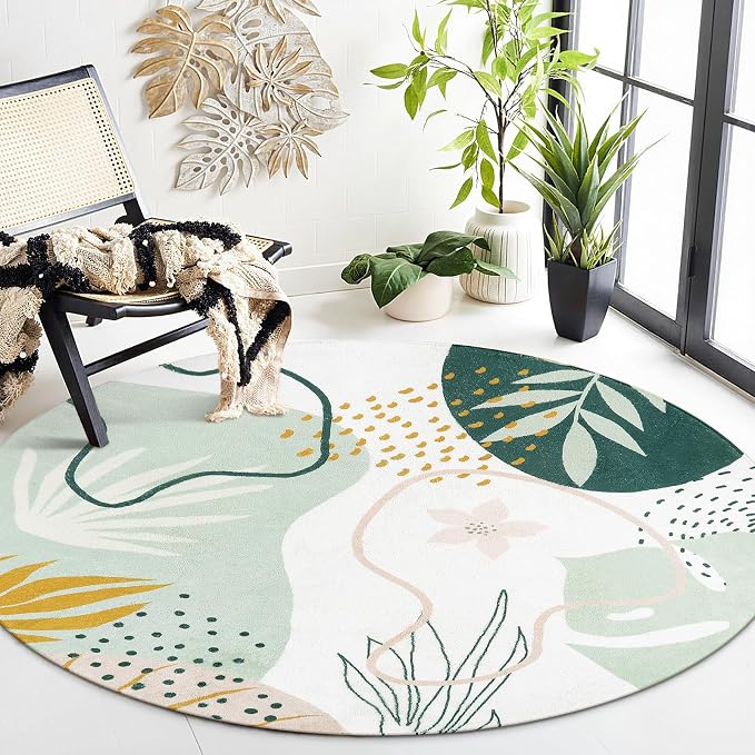 Lahome Green Washable Round Rug - 6Ft Round Area Rug by Lahome