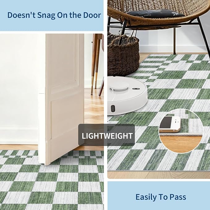 GarveeHome Sage Green Checkered Rug 5×7 Area Rugs - Image 6