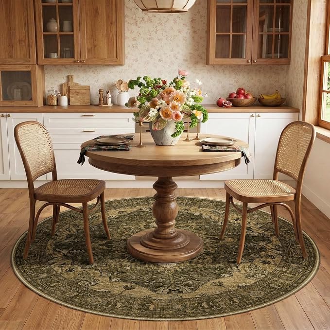 RELEANY Area Rugs Round 6ft Washable Non-Slip, Floral Vintage Distress - Image 2