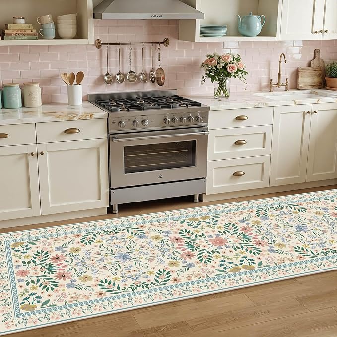Rugxara 2'6" x 8' Floral Runner Rug, Washable Runners - Image 3