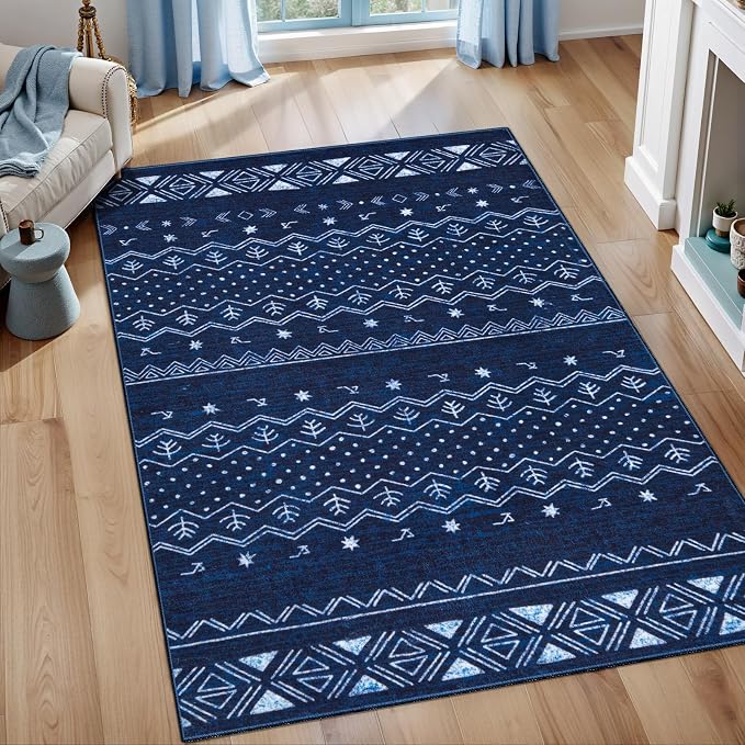 SERISSA 3x5 Area Rugs for Living Room, Washable Non-Slip Blue and White Small by SERISSAHomeDecorCollection