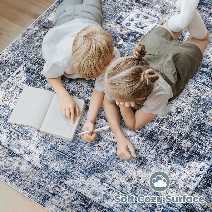 Area Rug 9x12 Washable Rug, Vintage Boho Medallion Rugs Non-Slip Soft Low Pile - Image 4