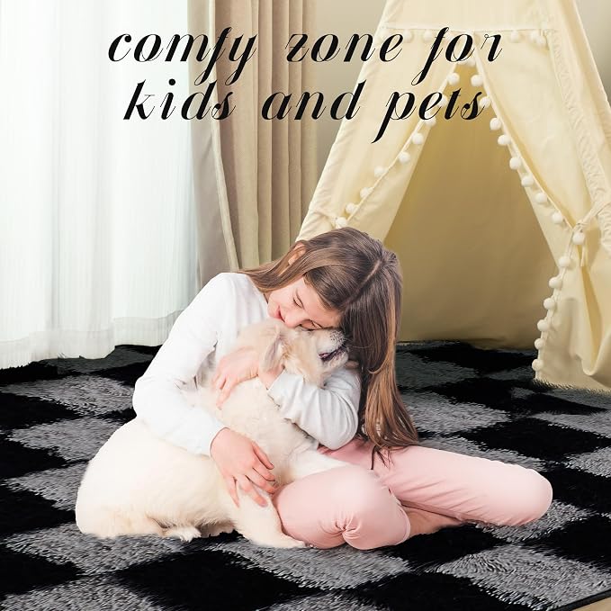 Super Soft Rug for Bedroom, 5x7 Ft Grey and Black Area Rug Classic Checkered - Image 5