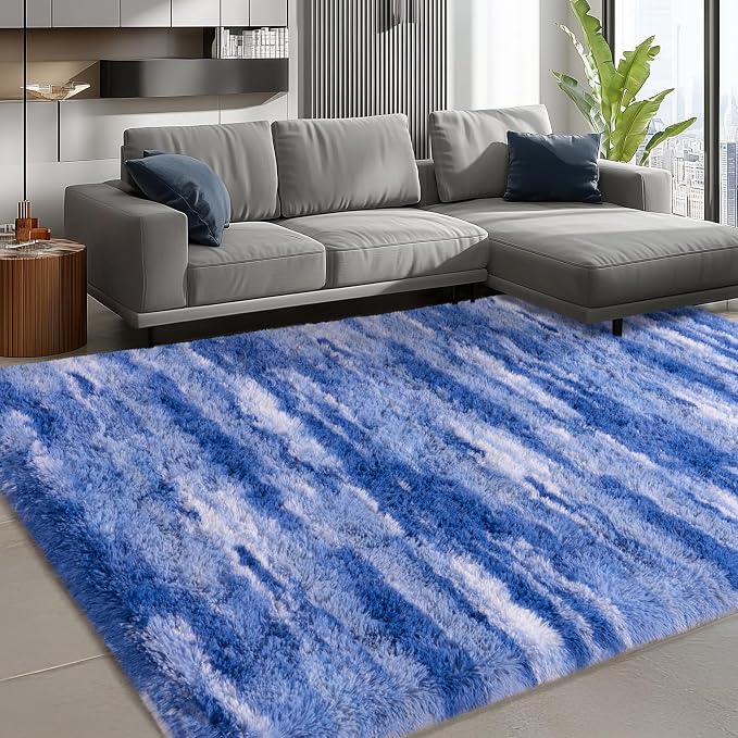 Shag Rugs for Bedroom, 4x6 Abstract Blue Soft Fuzzy Rugs for Living Room - Image 3