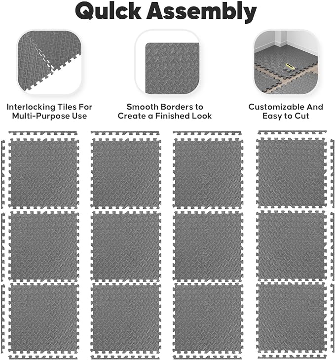 36 Pack Home Gym Mat, Puzzle Exercise Mat, EVA Interlocking Foam Floor Tiles - Image 6