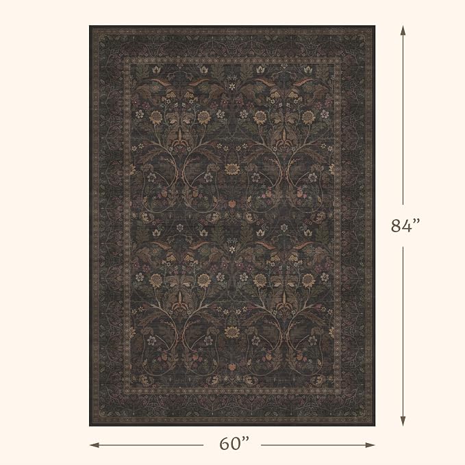 Washable 5x7 Dark Brown Rug for Living Room, Low Pile Soft Area Rugs for Bedroom - Image 2