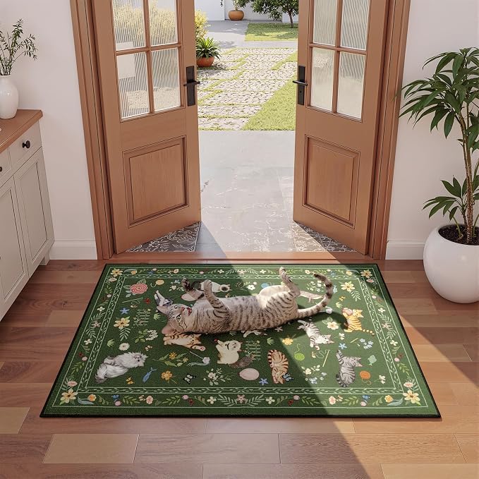 Unirea 2x3 Small Dark Green Washable Cat Area Rug, Door Mat Indoor Entrance Rug - Image 3