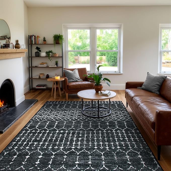 Lahome Moroccan Black Area Rugs 8x10 Living Room Non-Slip Backing Ultra-Thin - Image 7