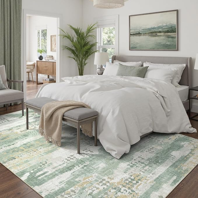 DCX Abstract Area Rug 9x12, Washable Sage Green Modern Rug - Image 3